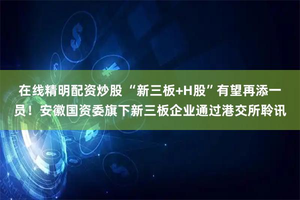 在线精明配资炒股 “新三板+H股”有望再添一员！安徽国资委旗下新三板企业通过港交所聆讯